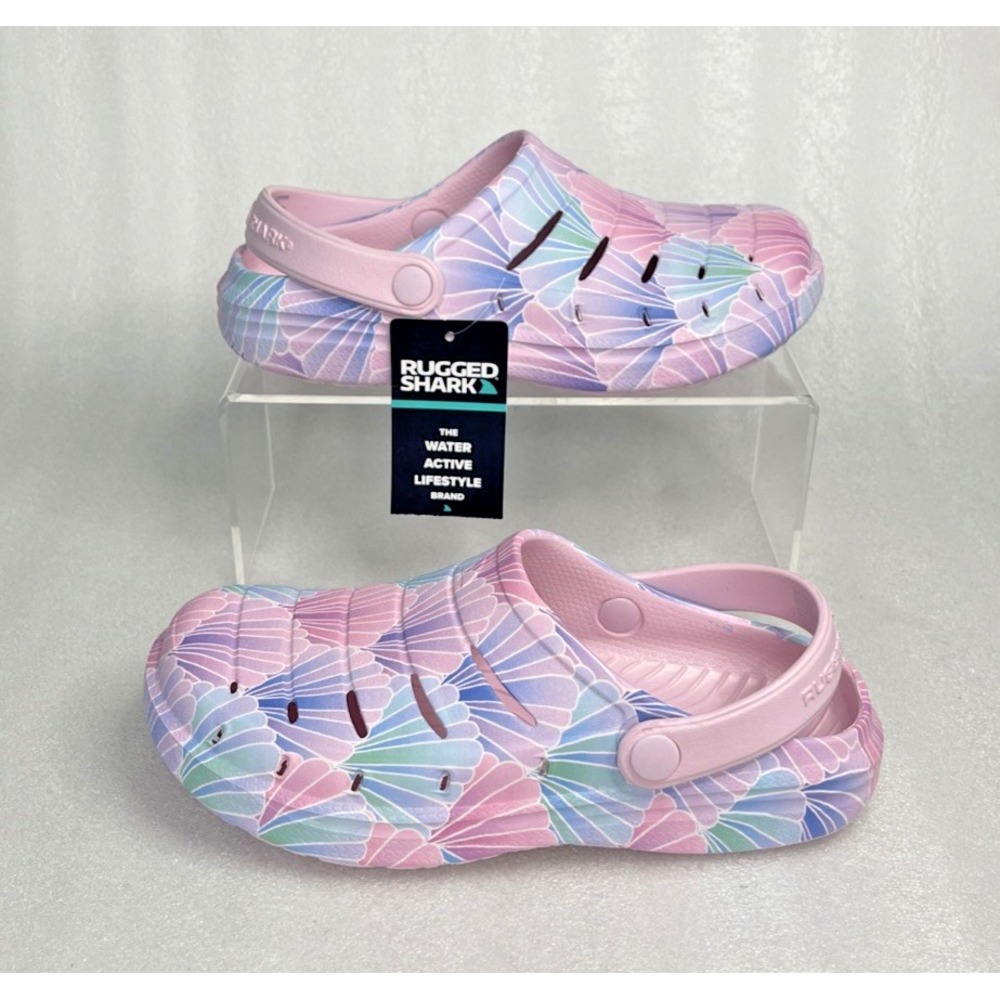 Rugged Shark Eva Shell Print Pink Clogs Slip on Sandals Girls Size 1 NEW - Picture 2 of 16